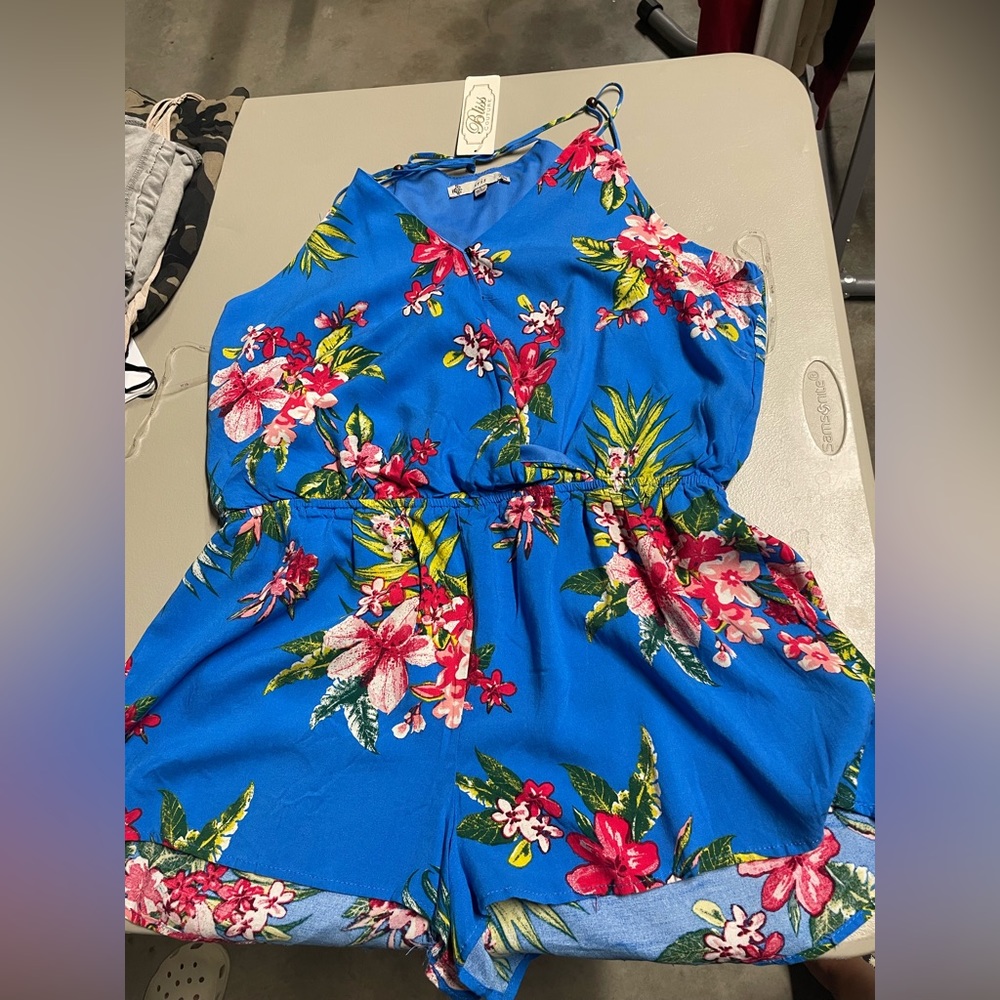 Blue floral romper